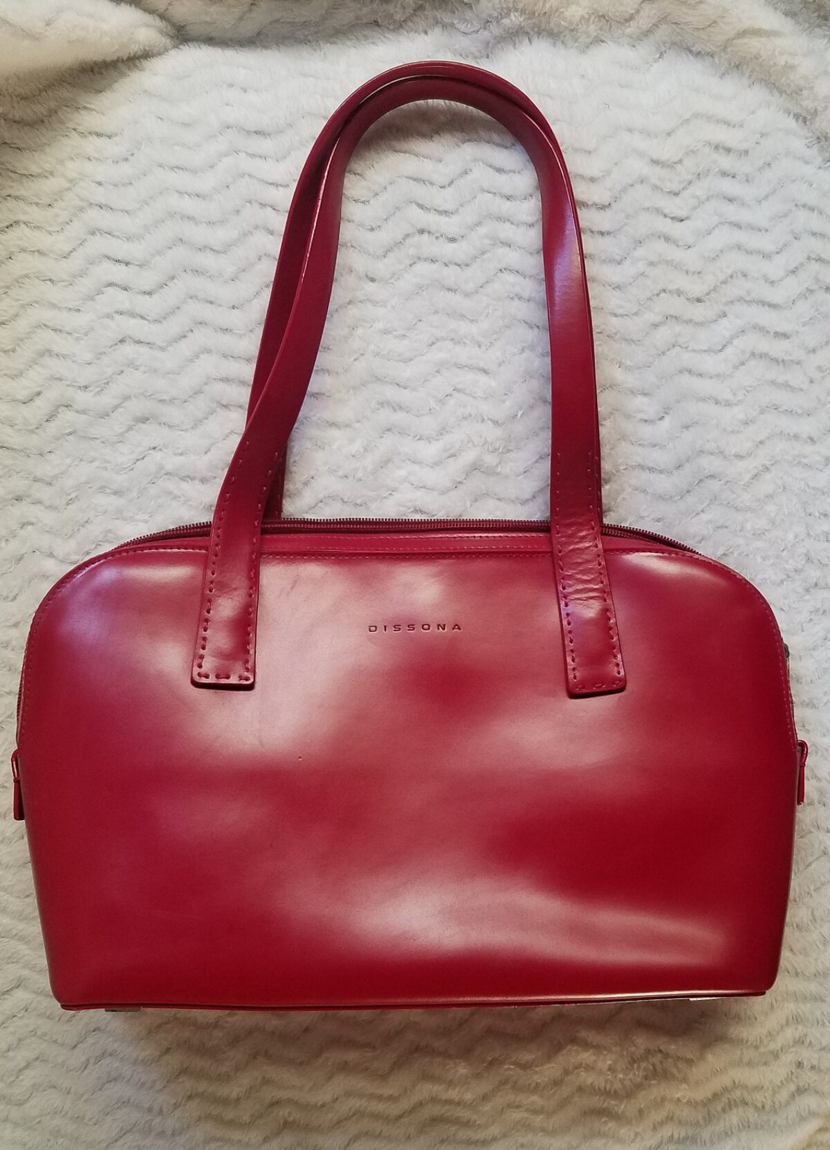 DISSONA ITALY RED Reptile Stamped Leather LARGE Bag Purse Double Handle  Handbag